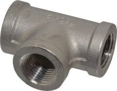 Merit Brass - 1/2" Grade 304 Stainless Steel Pipe Tee - FNPT x FNPT x FNPT End Connections, 150 psi - Eagle Tool & Supply