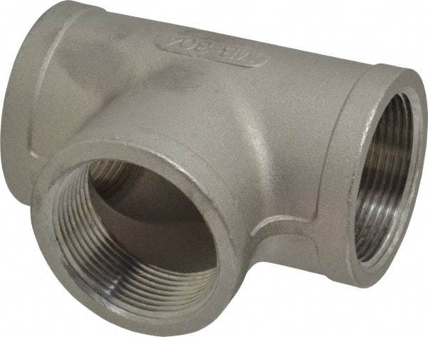 Merit Brass - 1-1/2" Grade 304 Stainless Steel Pipe Tee - FNPT x FNPT x FNPT End Connections, 150 psi - Eagle Tool & Supply