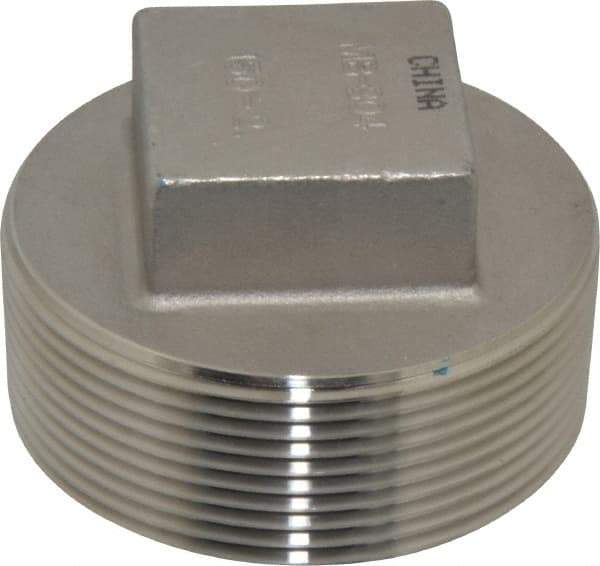 Merit Brass - 2" Grade 304 Stainless Steel Pipe Square Head Plug - MNPT End Connections, 150 psi - Eagle Tool & Supply