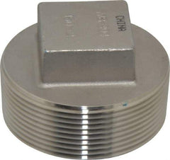 Merit Brass - 2" Grade 304 Stainless Steel Pipe Square Head Plug - MNPT End Connections, 150 psi - Eagle Tool & Supply