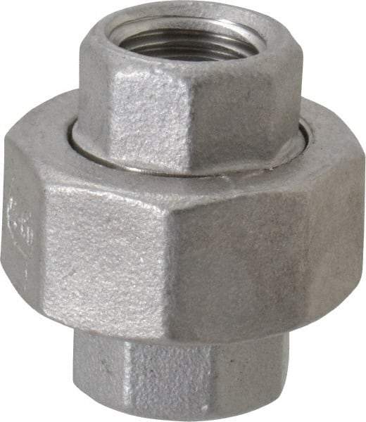 Merit Brass - 1/4" Grade 304 Stainless Steel Pipe Union - FNPT x FNPT End Connections, 150 psi - Eagle Tool & Supply