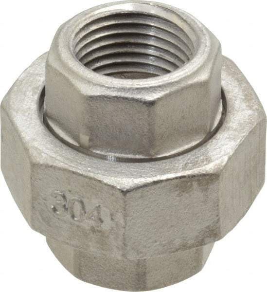 Merit Brass - 1/2" Grade 304 Stainless Steel Pipe Union - FNPT x FNPT End Connections, 150 psi - Eagle Tool & Supply