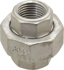 Merit Brass - 1/2" Grade 304 Stainless Steel Pipe Union - FNPT x FNPT End Connections, 150 psi - Eagle Tool & Supply