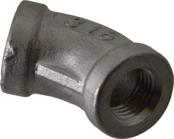 Merit Brass - 1/4" Grade 316 Stainless Steel Pipe 45° Elbow - FNPT x FNPT End Connections, 150 psi - Eagle Tool & Supply