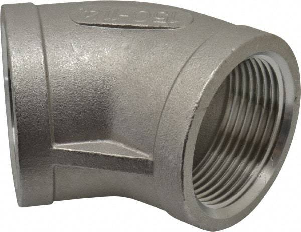 Merit Brass - 1-1/4" Grade 316 Stainless Steel Pipe 45° Elbow - FNPT x FNPT End Connections, 150 psi - Eagle Tool & Supply