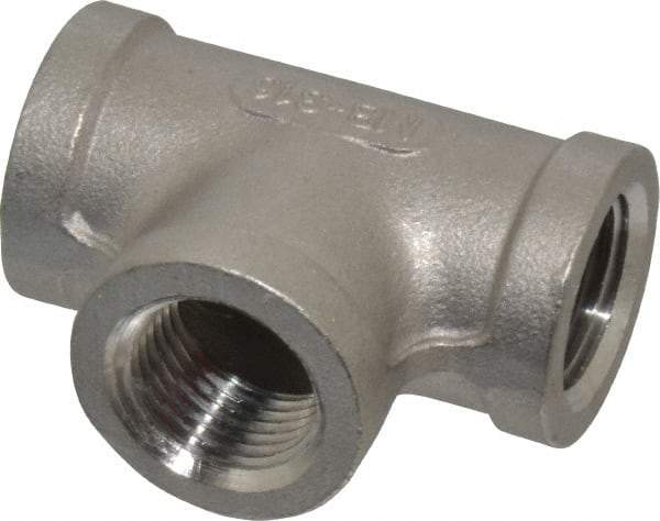 Merit Brass - 1/2" Grade 316 Stainless Steel Pipe Tee - FNPT x FNPT x FNPT End Connections, 150 psi - Eagle Tool & Supply