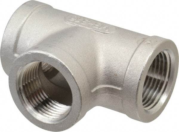 Merit Brass - 3/4" Grade 316 Stainless Steel Pipe Tee - FNPT x FNPT x FNPT End Connections, 150 psi - Eagle Tool & Supply