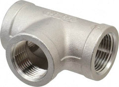 Merit Brass - 3/4" Grade 316 Stainless Steel Pipe Tee - FNPT x FNPT x FNPT End Connections, 150 psi - Eagle Tool & Supply