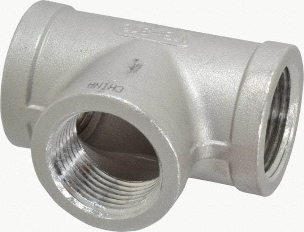 Merit Brass - 1" Grade 316 Stainless Steel Pipe Tee - FNPT x FNPT x FNPT End Connections, 150 psi - Eagle Tool & Supply