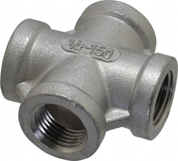 Merit Brass - 1/2" Grade 316 Stainless Steel Pipe Cross - FNPT End Connections, 150 psi - Eagle Tool & Supply