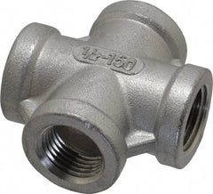 Merit Brass - 1/2" Grade 316 Stainless Steel Pipe Cross - FNPT End Connections, 150 psi - Eagle Tool & Supply
