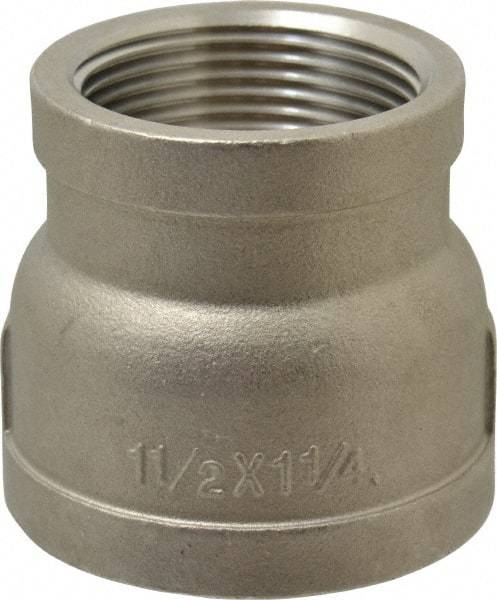 Merit Brass - 1-1/2 x 1-1/4" Grade 316 Stainless Steel Pipe Reducer Coupling - FNPT x FNPT End Connections, 150 psi - Eagle Tool & Supply