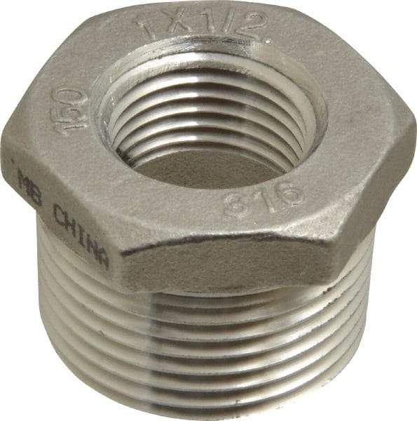 Merit Brass - 1 x 1/2" Grade 316 Stainless Steel Pipe Hex Bushing - MNPT x FNPT End Connections, 150 psi - Eagle Tool & Supply