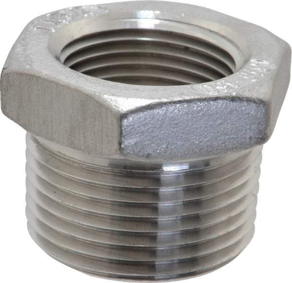 Merit Brass - 1 x 3/4" Grade 316 Stainless Steel Pipe Hex Bushing - MNPT x FNPT End Connections, 150 psi - Eagle Tool & Supply