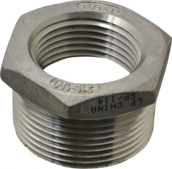 Merit Brass - 1-1/4 x 1" Grade 316 Stainless Steel Pipe Hex Bushing - MNPT x FNPT End Connections, 150 psi - Eagle Tool & Supply