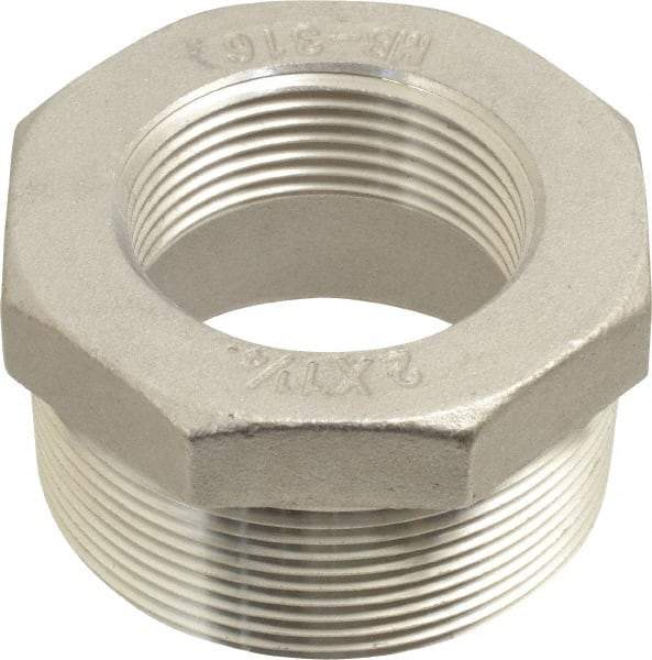 Merit Brass - 2 x 1-1/4" Grade 316 Stainless Steel Pipe Hex Bushing - MNPT x FNPT End Connections, 150 psi - Eagle Tool & Supply