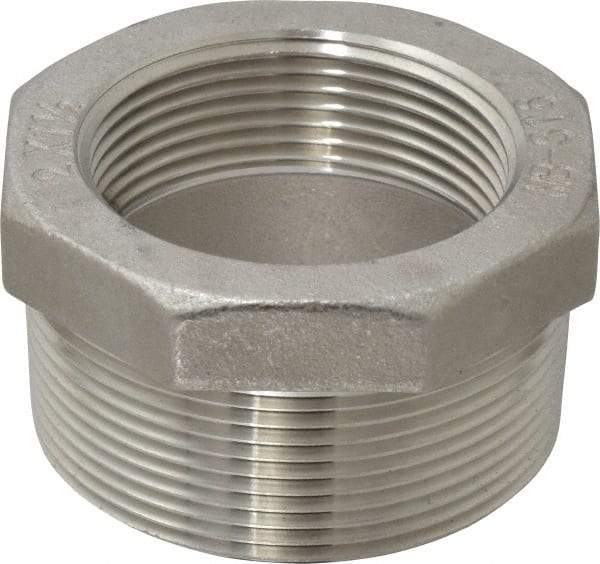Merit Brass - 2 x 1-1/2" Grade 316 Stainless Steel Pipe Hex Bushing - MNPT x FNPT End Connections, 150 psi - Eagle Tool & Supply