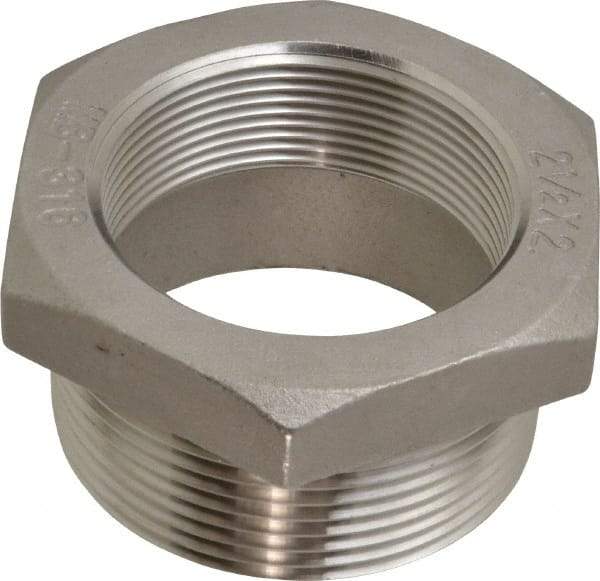 Merit Brass - 2-1/2 x 2" Grade 316 Stainless Steel Pipe Hex Bushing - MNPT x FNPT End Connections, 150 psi - Eagle Tool & Supply