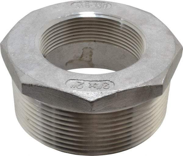 Merit Brass - 3 x 2" Grade 316 Stainless Steel Pipe Hex Bushing - MNPT x FNPT End Connections, 150 psi - Eagle Tool & Supply