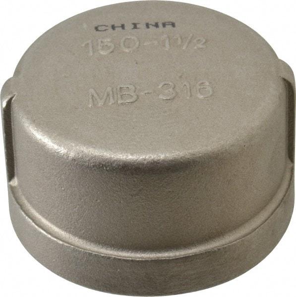 Merit Brass - 1-1/2" Grade 316 Stainless Steel Pipe End Cap - FNPT End Connections, 150 psi - Eagle Tool & Supply