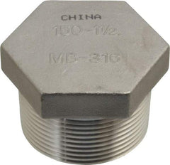 Merit Brass - 1-1/2" Grade 316 Stainless Steel Pipe Hex Head Plug - MNPT End Connections, 150 psi - Eagle Tool & Supply