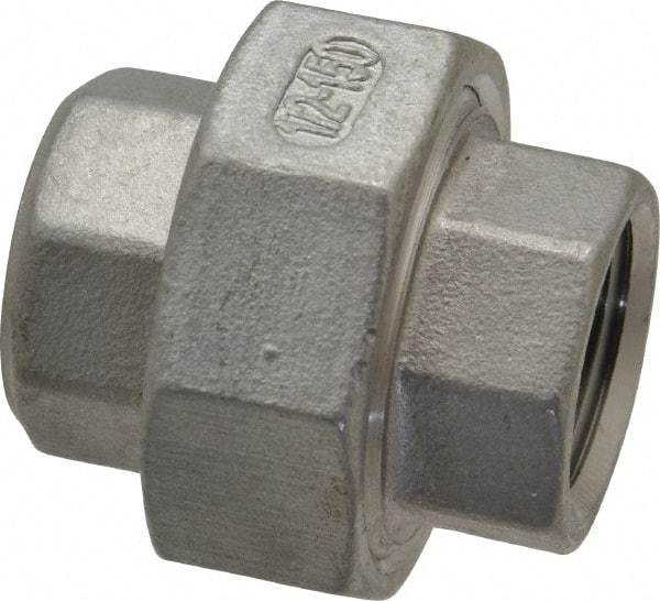 Merit Brass - 1/2" Grade 316 Stainless Steel Pipe Union - FNPT x FNPT End Connections, 150 psi - Eagle Tool & Supply