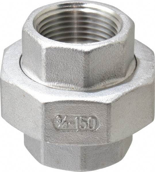 Merit Brass - 3/4" Grade 316 Stainless Steel Pipe Union - FNPT x FNPT End Connections, 150 psi - Eagle Tool & Supply