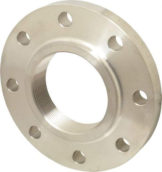 Merit Brass - 4" Pipe, 9" OD, Stainless Steel, Threaded Pipe Flange - 7-1/2" Across Bolt Hole Centers, 3/4" Bolt Hole, 150 psi, Grades 316 & 316L - Eagle Tool & Supply