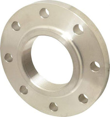 Merit Brass - 4" Pipe, 9" OD, Stainless Steel, Threaded Pipe Flange - 7-1/2" Across Bolt Hole Centers, 3/4" Bolt Hole, 150 psi, Grades 316 & 316L - Eagle Tool & Supply