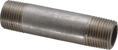 Merit Brass - Schedule 40, 3/8" Pipe x 2-1/2" Long, Grade 304/304L Stainless Steel Pipe Nipple - Welded & Threaded - Eagle Tool & Supply