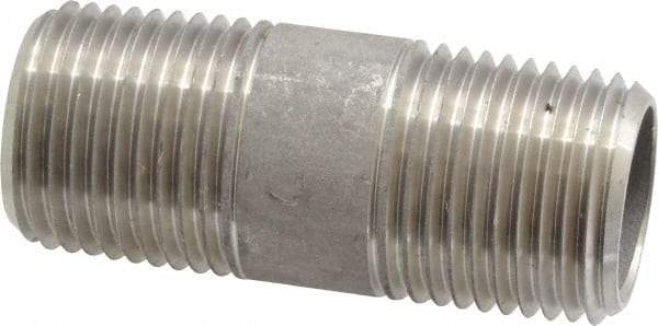 Merit Brass - Schedule 40, 1/2" Pipe x 2" Long, Grade 304/304L Stainless Steel Pipe Nipple - Welded & Threaded - Eagle Tool & Supply