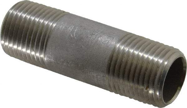 Merit Brass - Schedule 40, 1/2" Pipe x 2-1/2" Long, Grade 304/304L Stainless Steel Pipe Nipple - Welded & Threaded - Eagle Tool & Supply