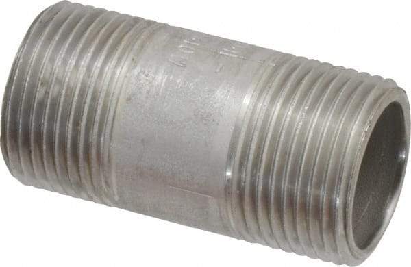 Merit Brass - Schedule 40, 3/4" Pipe x 2" Long, Grade 304/304L Stainless Steel Pipe Nipple - Welded & Threaded - Eagle Tool & Supply