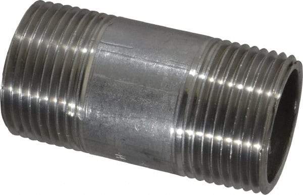 Merit Brass - Schedule 40, 1" Pipe x 2-1/2" Long, Grade 304/304L Stainless Steel Pipe Nipple - Welded & Threaded - Eagle Tool & Supply