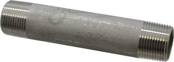 Merit Brass - Schedule 40, 1" Pipe x 6" Long, Grade 304/304L Stainless Steel Pipe Nipple - Welded & Threaded - Eagle Tool & Supply