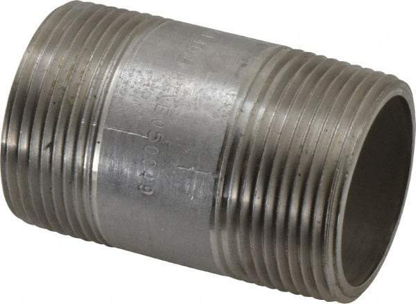 Merit Brass - Schedule 40, 1-1/4" Pipe x 2-1/2" Long, Grade 304/304L Stainless Steel Pipe Nipple - Welded & Threaded - Eagle Tool & Supply