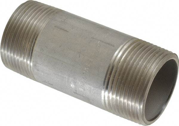 Merit Brass - Schedule 40, 1-1/4" Pipe x 3-1/2" Long, Grade 304/304L Stainless Steel Pipe Nipple - Welded & Threaded - Eagle Tool & Supply