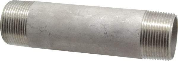 Merit Brass - Schedule 40, 1-1/4" Pipe x 6" Long, Grade 304/304L Stainless Steel Pipe Nipple - Welded & Threaded - Eagle Tool & Supply