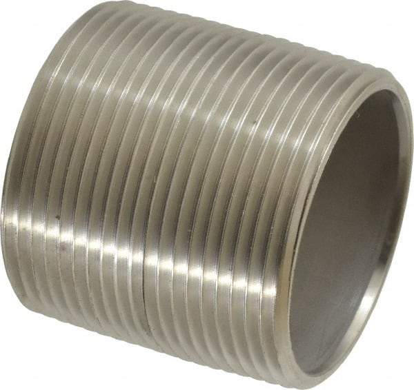 Merit Brass - Schedule 40, 1-1/2" Pipe x 1-3/4" Long, Grade 304/304L Stainless Steel Pipe Nipple - Welded & Threaded - Eagle Tool & Supply
