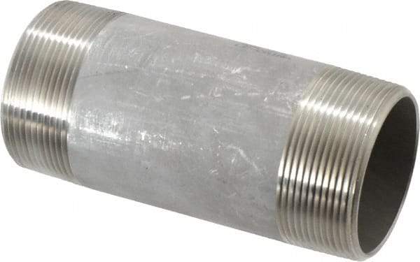 Merit Brass - Schedule 40, 2" Pipe x 5" Long, Grade 304/304L Stainless Steel Pipe Nipple - Welded & Threaded - Eagle Tool & Supply