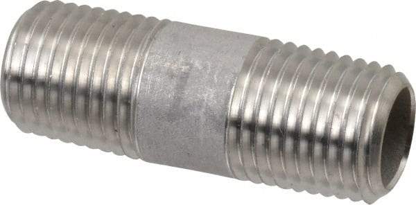 Merit Brass - Schedule 40, 1/4" Pipe x 1-1/2" Long, Grade 316/316L Stainless Steel Pipe Nipple - Welded & Threaded - Eagle Tool & Supply