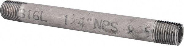 Merit Brass - Schedule 40, 1/4" Pipe x 5" Long, Grade 316/316L Stainless Steel Pipe Nipple - Welded & Threaded - Eagle Tool & Supply