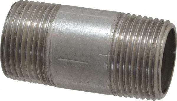 Merit Brass - Schedule 40, 3/4" Pipe x 2" Long, Grade 316/316L Stainless Steel Pipe Nipple - Welded & Threaded - Eagle Tool & Supply