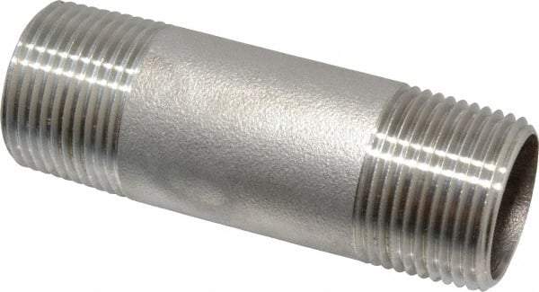 Merit Brass - Schedule 40, 3/4" Pipe x 3" Long, Grade 316/316L Stainless Steel Pipe Nipple - Welded & Threaded - Eagle Tool & Supply