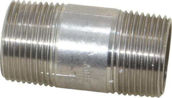 Merit Brass - Schedule 40, 1" Pipe x 2-1/2" Long, Grade 316/316L Stainless Steel Pipe Nipple - Welded & Threaded - Eagle Tool & Supply