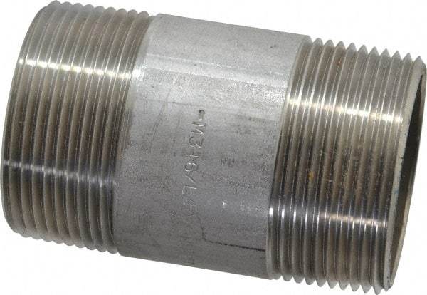 Merit Brass - Schedule 40, 1-1/2" Pipe x 3" Long, Grade 316/316L Stainless Steel Pipe Nipple - Welded & Threaded - Eagle Tool & Supply