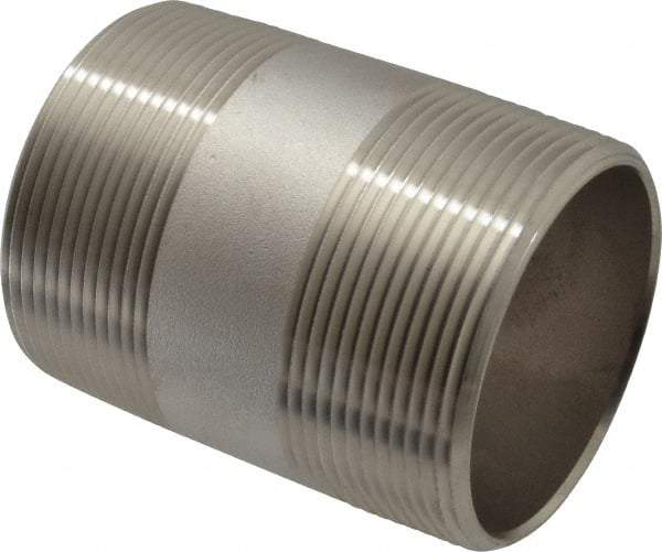 Merit Brass - Schedule 40, 2" Pipe x 3" Long, Grade 316/316L Stainless Steel Pipe Nipple - Welded & Threaded - Eagle Tool & Supply