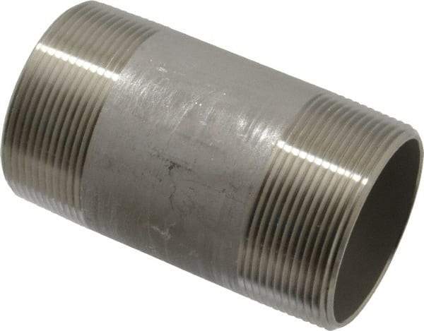 Merit Brass - Schedule 40, 2" Pipe x 4" Long, Grade 316/316L Stainless Steel Pipe Nipple - Welded & Threaded - Eagle Tool & Supply