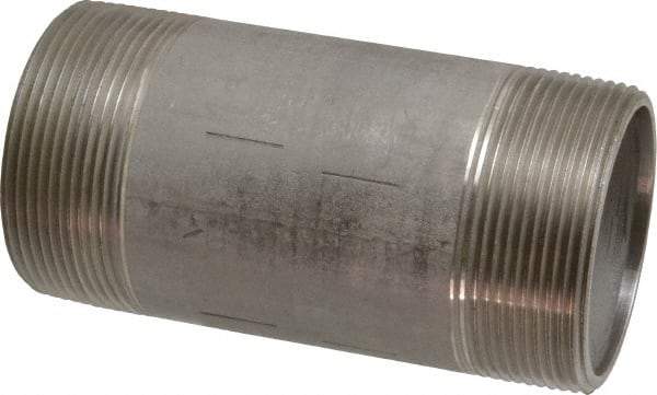 Merit Brass - Schedule 40, 2" Pipe x 4-1/2" Long, Grade 316/316L Stainless Steel Pipe Nipple - Welded & Threaded - Eagle Tool & Supply