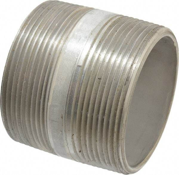 Merit Brass - Schedule 40, 3" Pipe x 3" Long, Grade 316/316L Stainless Steel Pipe Nipple - Welded & Threaded - Eagle Tool & Supply